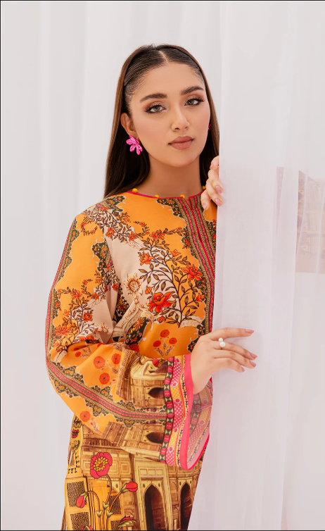 Vibrant Orange Print Festive Ensemble