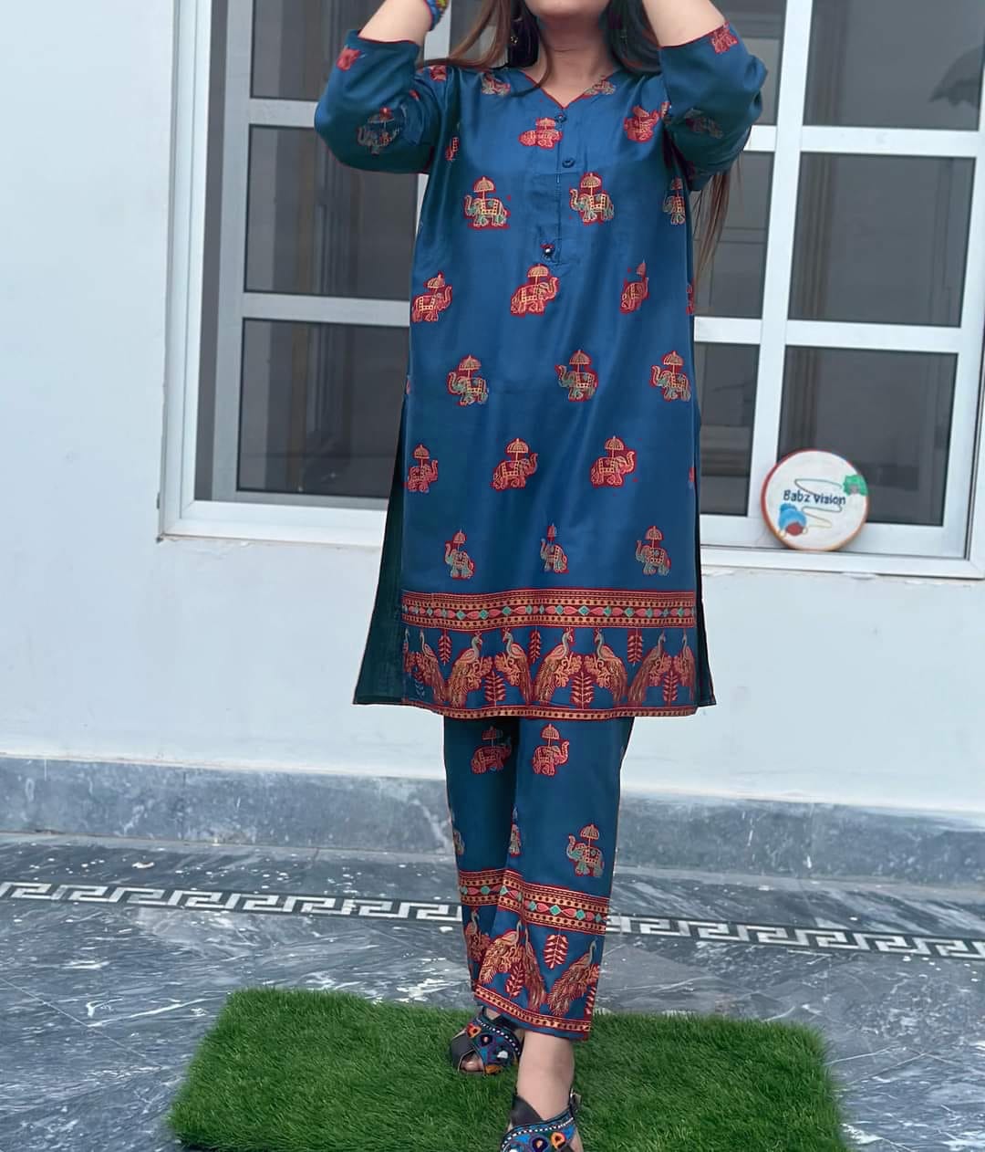 Stylish Collection Stitched Elephant printed 2pc Dress for Women Winter Wear